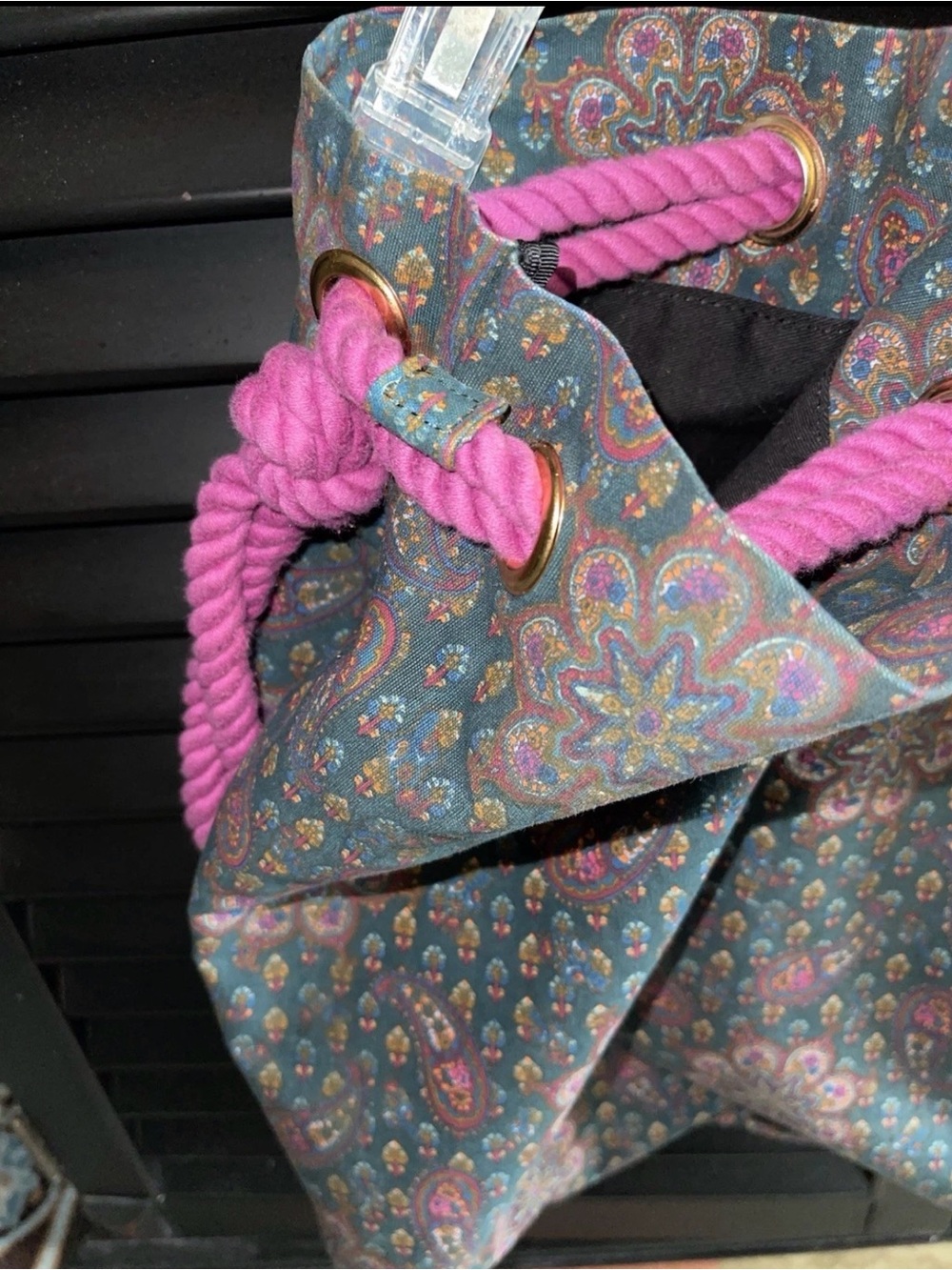 Marc Jacobs XL Boho Paisley Tote Bag with Purple Rope & Orange Handles EUC - Picture 9 of 15